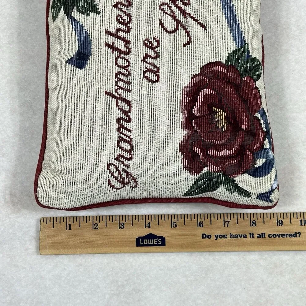 Tapestry Accent Pillow ‘Grandmothers Are Special’ Red Roses Ribbon 12 X 9 Gift